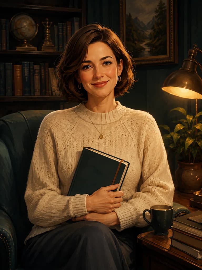 Illustrated portrait of Emma, a fictional adult AI character